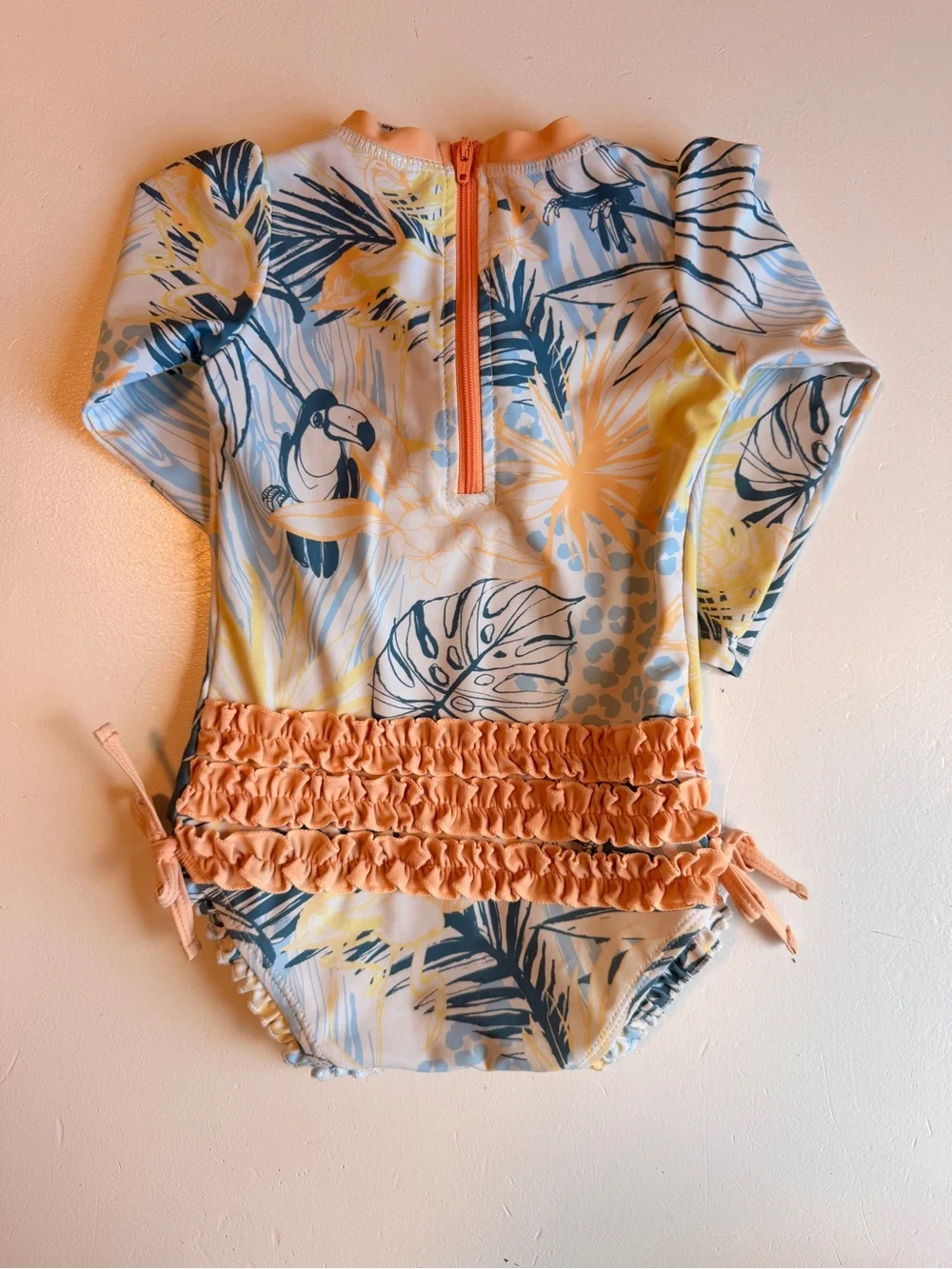 Ruffle Butts Long Sleeve One-Piece Swimsuit in Blue, Yellow, Peach